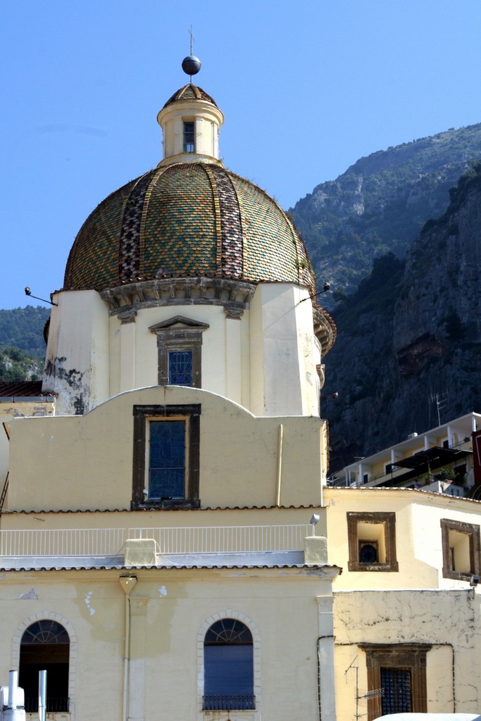the church dome in Positano - The Italian Job – a Cruise in Company  © Maggie Joyce - Mariner Boating Holidays http://www.marinerboating.com.au